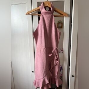 Pink suede mini dress